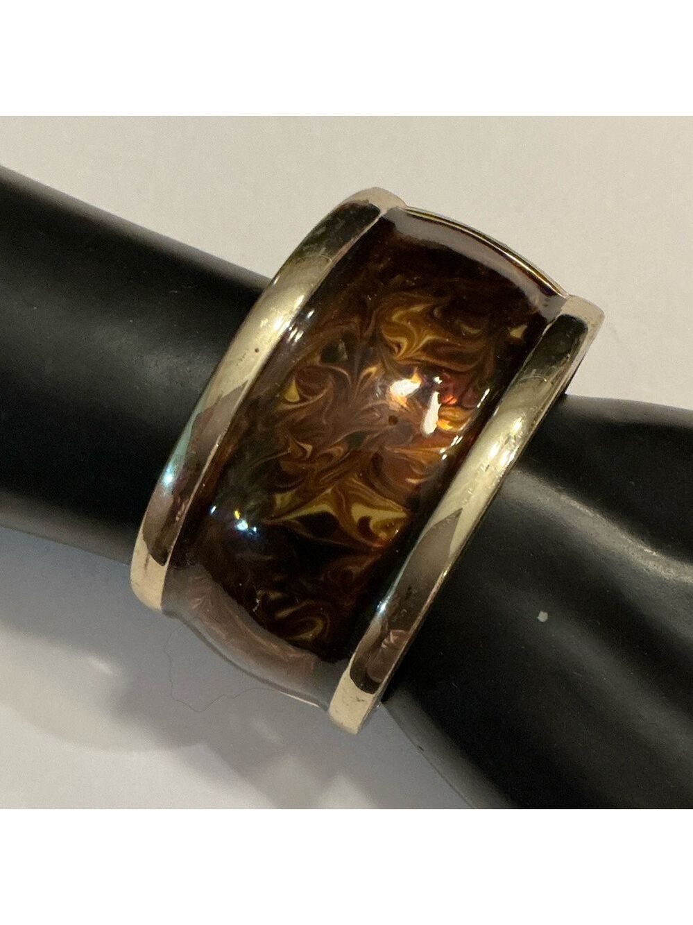 Vintage Gold and Brown Swirl Hinged Bangle Braclet
